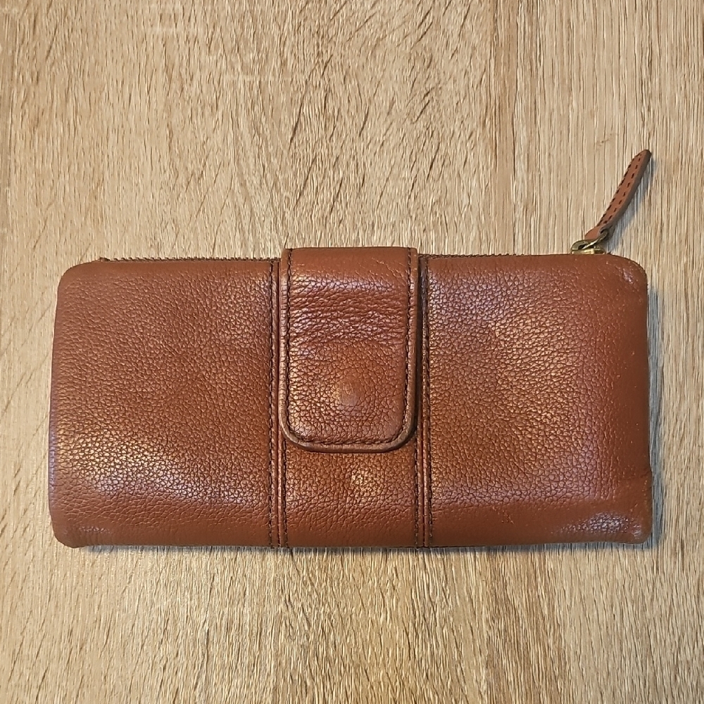 Fossil Cognac Leather Zip Clutch Wallet - Picture 2 of 6